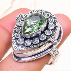 Green Peridot 925 Sterling Silver Handmade Hidden Storage Ring Size 8.5